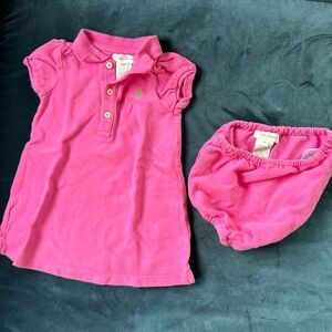 Ralph Lauren Baby Girl Pink Collared Logo Dress with Diaper Cover Size 9 months